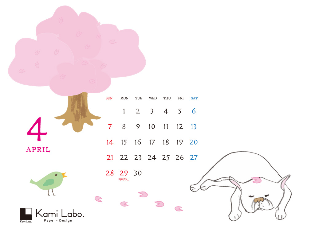 4月のデスクトップ壁紙カレンダー Kami Labo